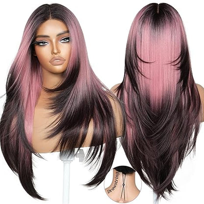 ✨ 3-Second Glueless Wig – Pre-Cut, Pre-Plucked, Long Straight Highlights