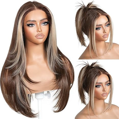 ✨ 3-Second Glueless Wig – Pre-Cut, Pre-Plucked, Long Straight Highlights