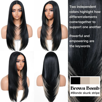 ✨ 3-Second Glueless Wig – Pre-Cut, Pre-Plucked, Long Straight Highlights