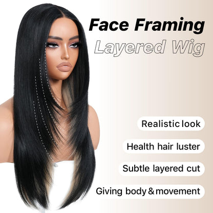 ✨ 3-Second Glueless Wig – Pre-Cut, Pre-Plucked, Long Straight Highlights